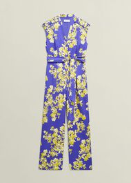 Macey Floral V Neck Jumpsuit, Blue Multi, hi-res