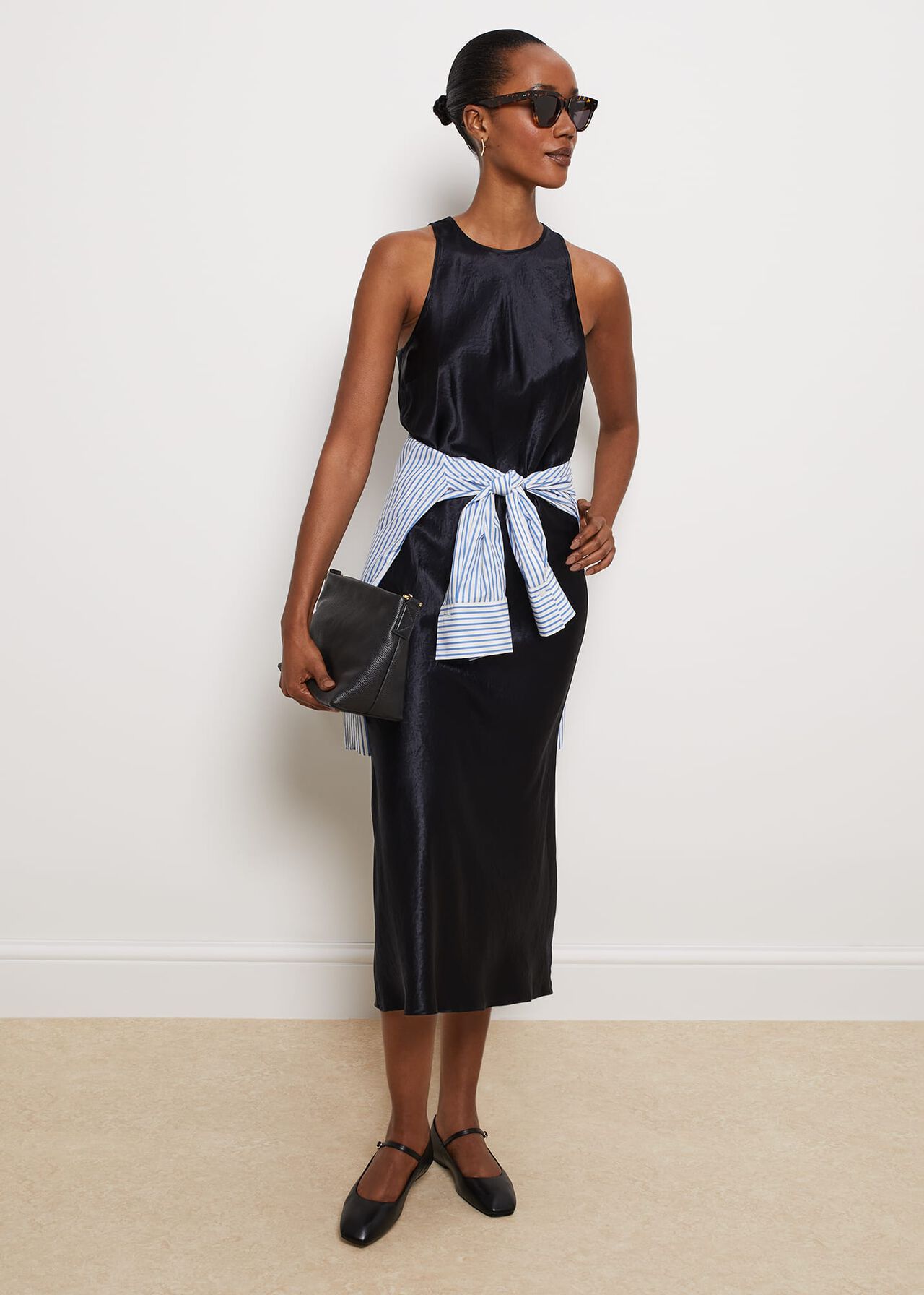Ponsonby Satin Midi Dress, Hobbs Navy, hi-res