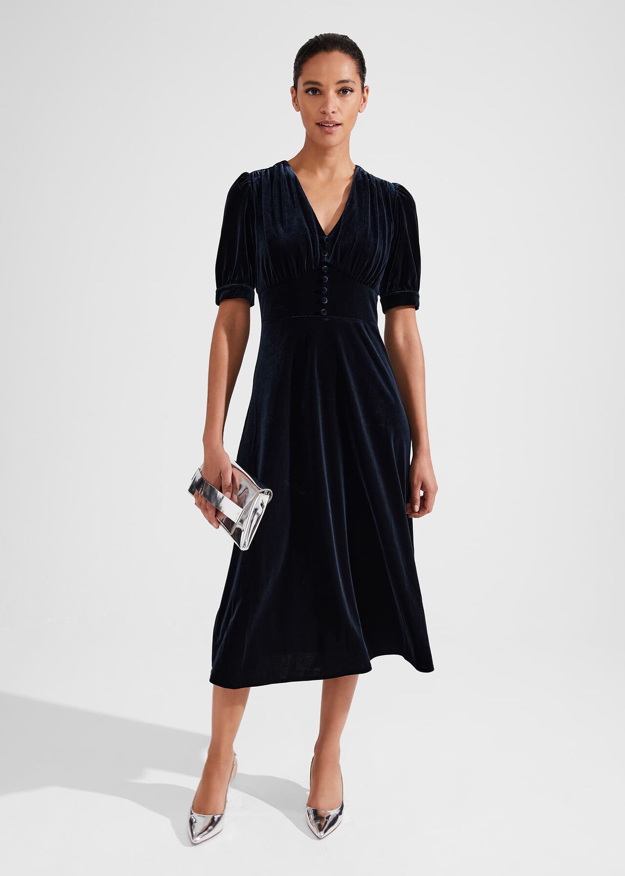 Alessia Velvet Jersey Dress, Hobbs Navy, hi-res