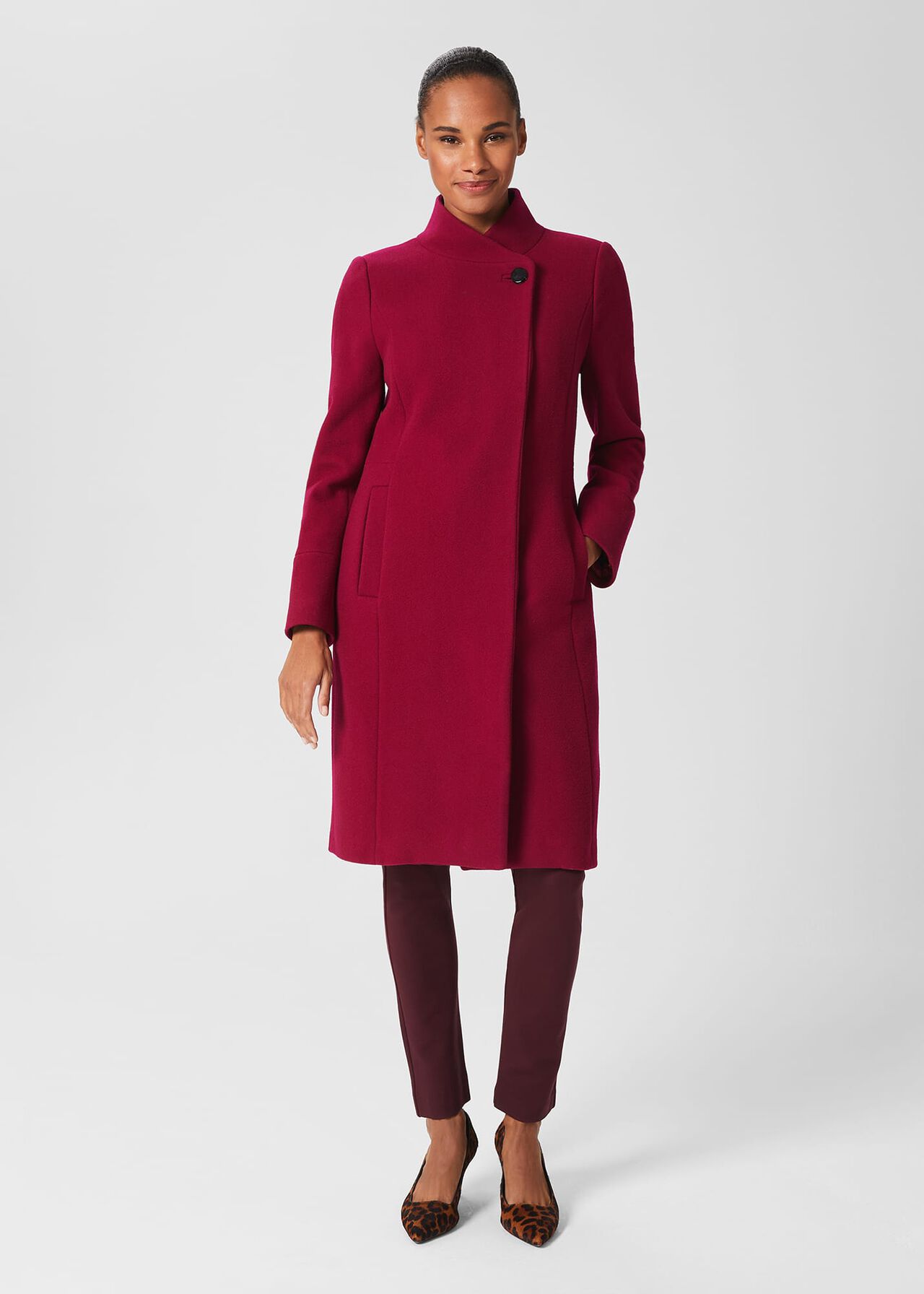 Maisie Wool Blend Coat, Dark Raspberry, hi-res