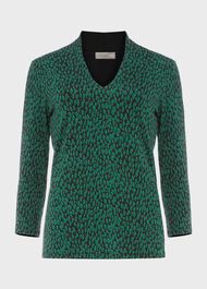 Aimee Printed Top, Green Blk, hi-res
