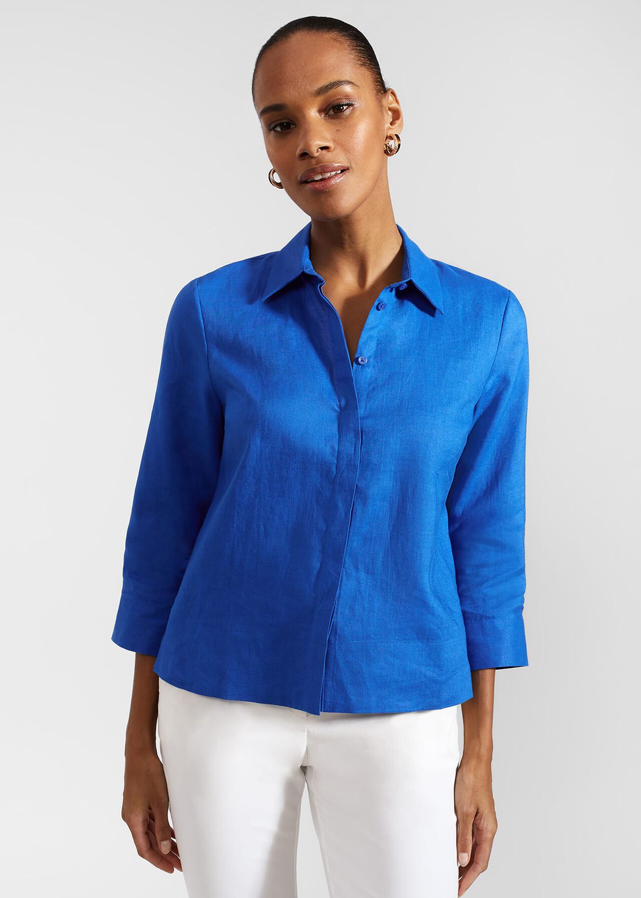 Nita Linen Shirt, Atlantic Blue, hi-res