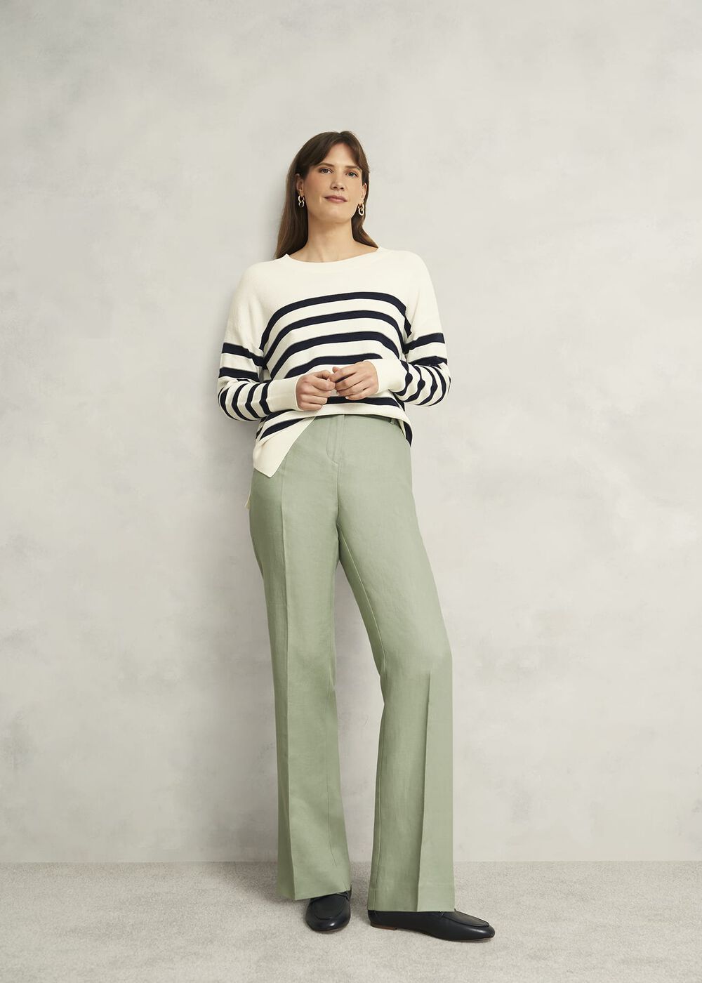 Petite Marietta Linen Straight Trousers, Sage Green, hi-res