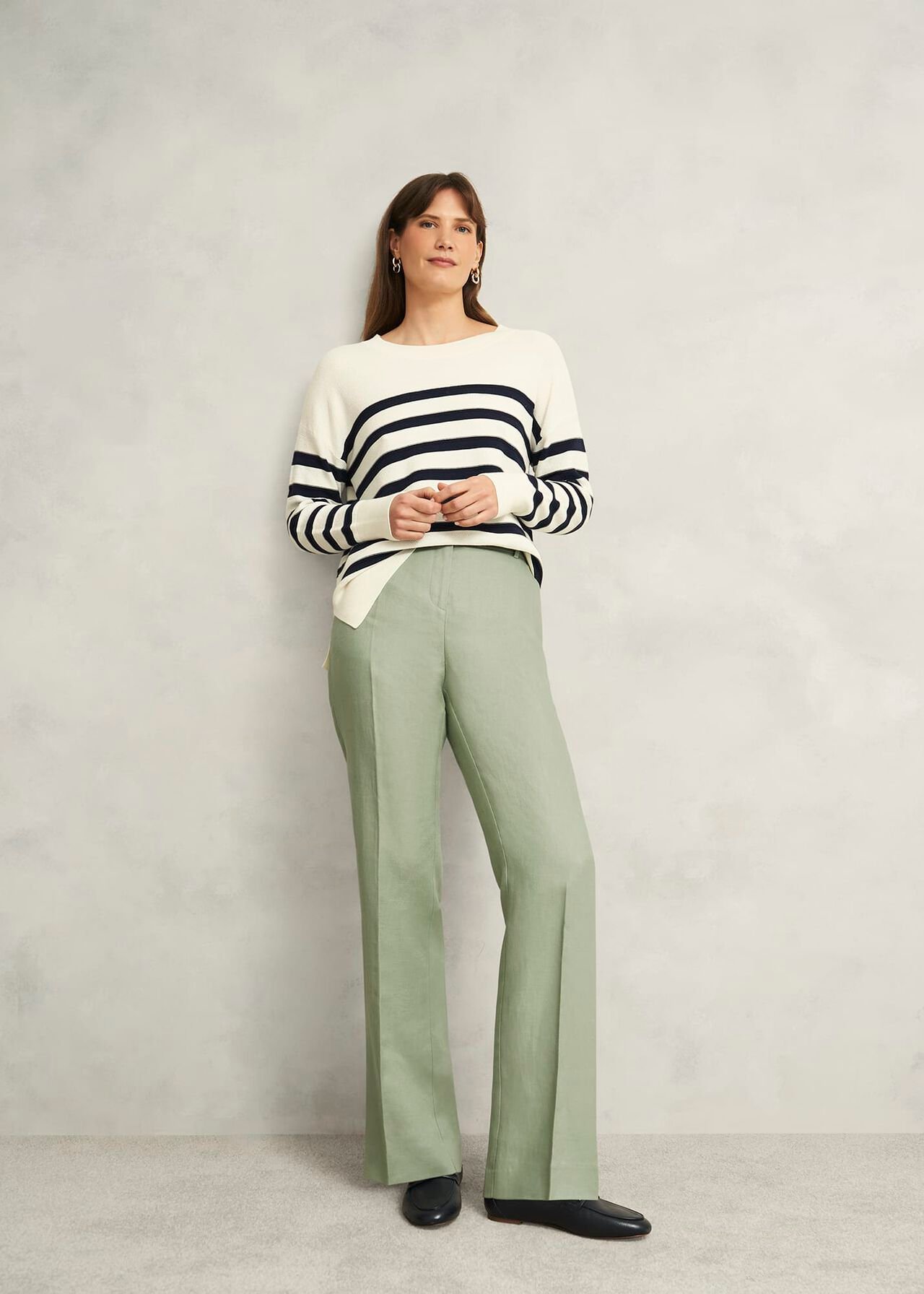 Petite Marietta Linen Straight Pants, Sage Green, hi-res