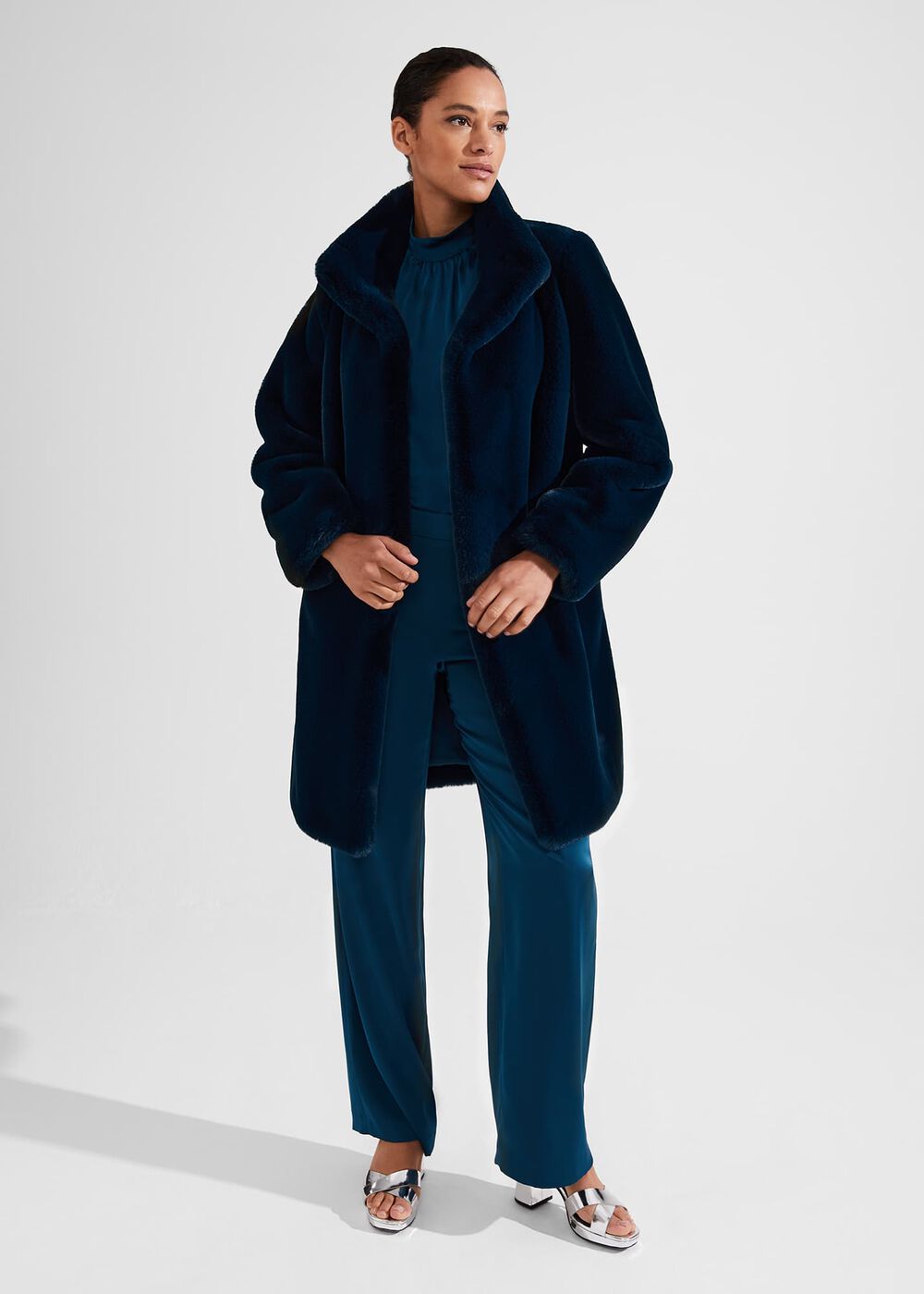 Maddox Faux Fur Coat, Steel Blue, hi-res