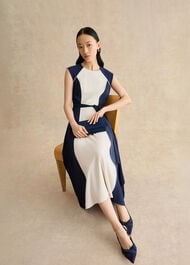 Andrea Colourblock Dress, Navy Cream, hi-res