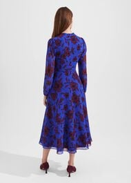 Petite Aurora Fit and Flare Printed Dress, Blue Burgundy, hi-res