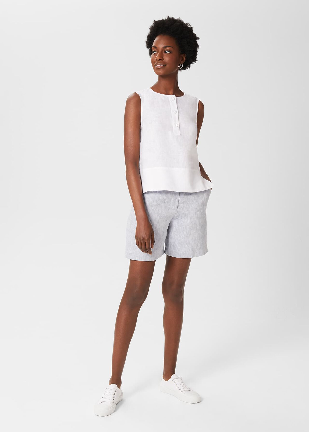 Gayle Linen Top, White, hi-res