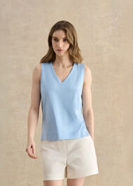 Lilla Cotton Slub Vest Top, Maya Blue, hi-res