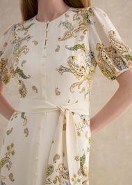 Alma Paisley Silk Dress, Cream Multi, hi-res