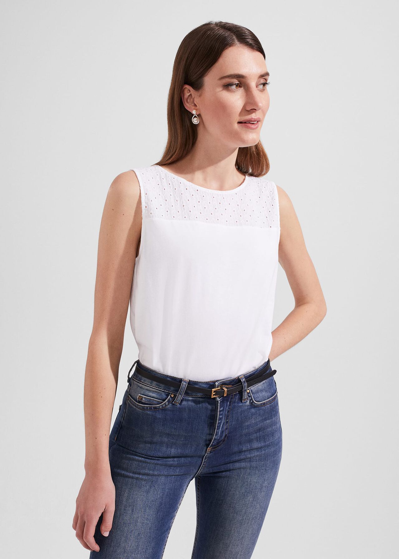 Paige Broderie Vest, White, hi-res