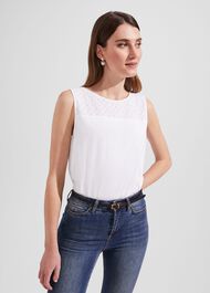Paige Broderie Vest, White, hi-res