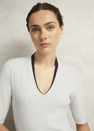 Scarlett Knitted Top, Ivory Navy, hi-res
