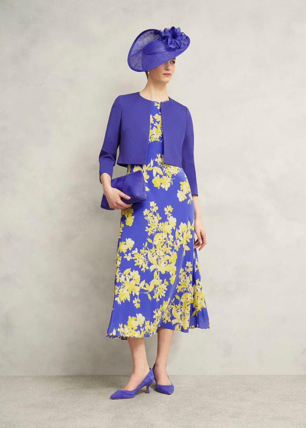 Ann Embellished Silk Dress, Blue Yellow, hi-res