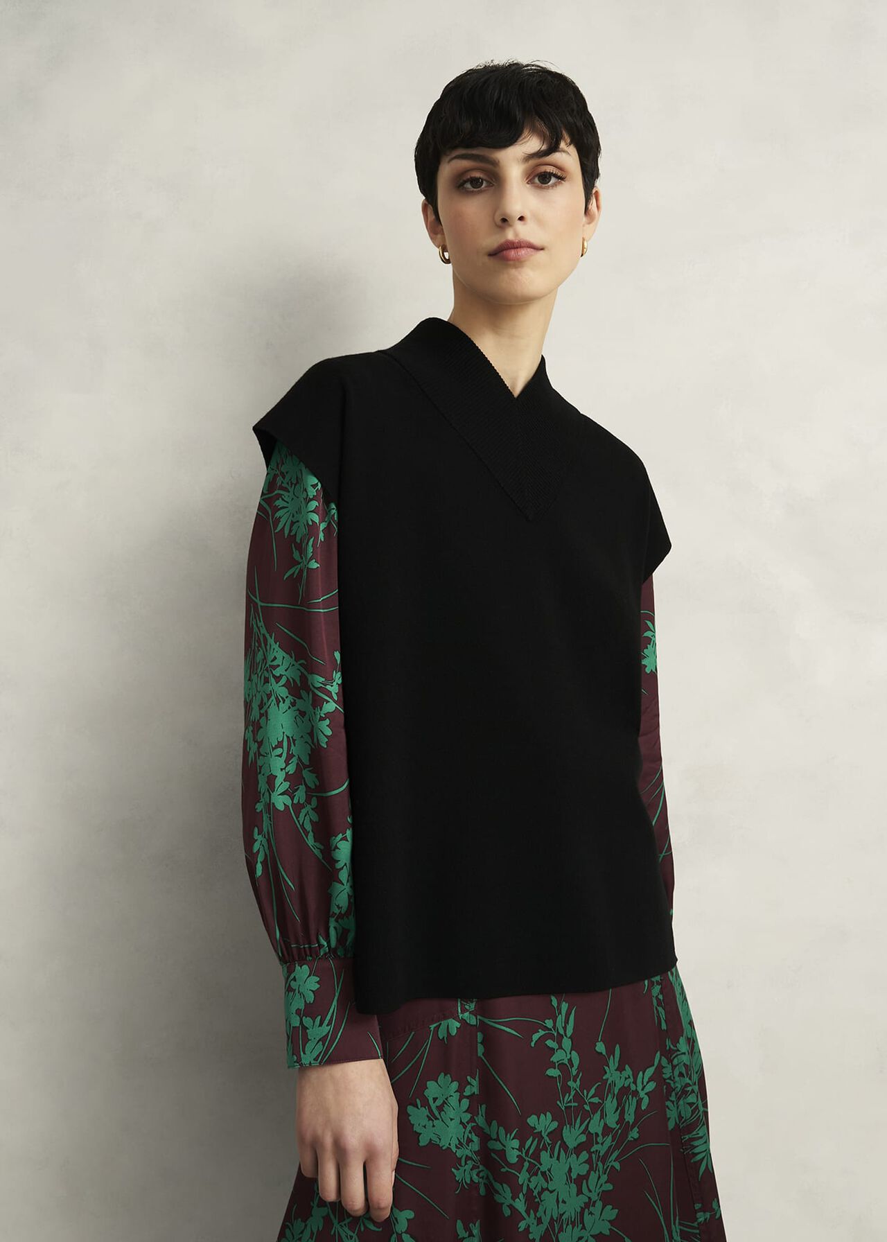 Black Harris High V Neck Knitted Co-ord Tank Top, Hobbs Black, hi-res