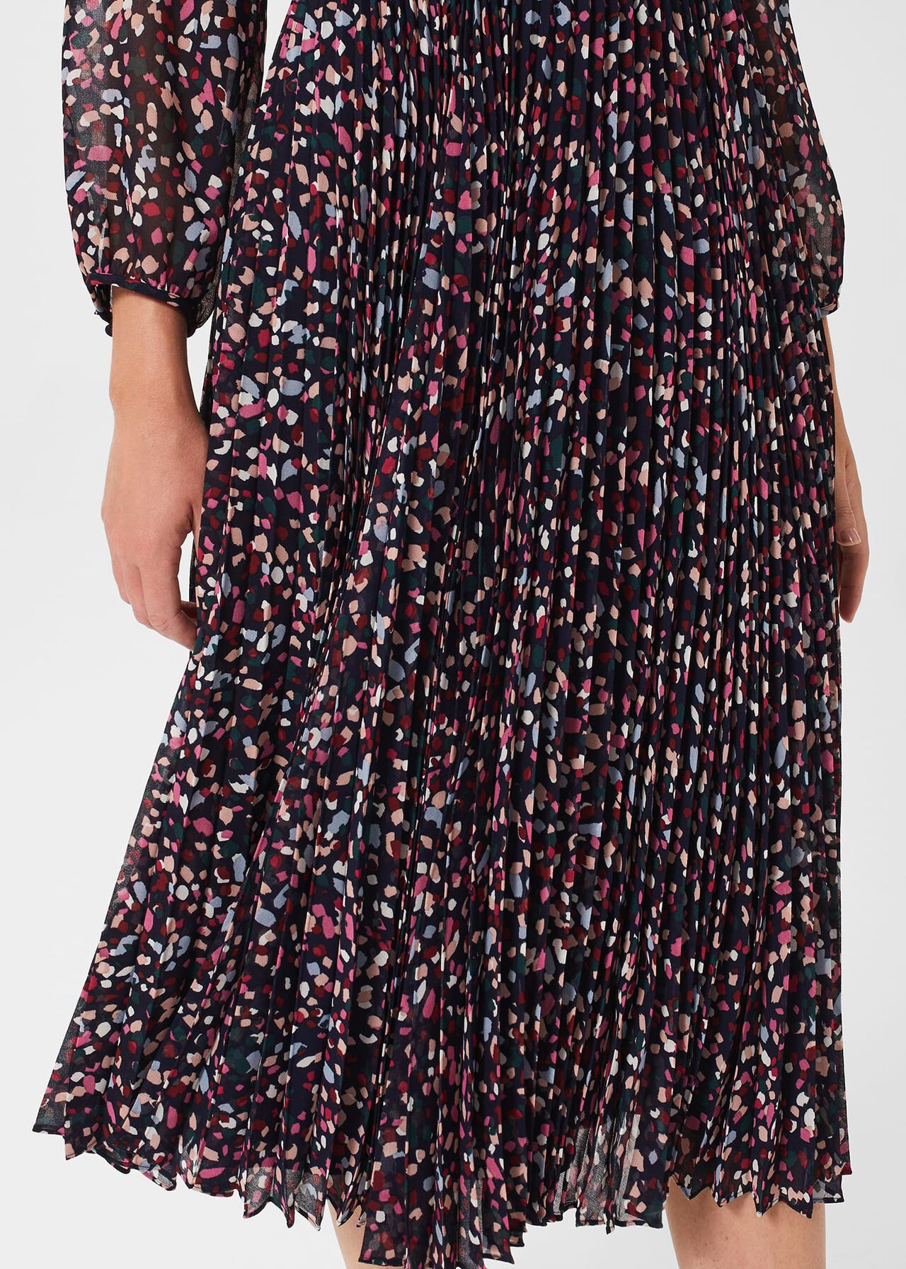 Selena Pleated Dress, Navy Multi, hi-res