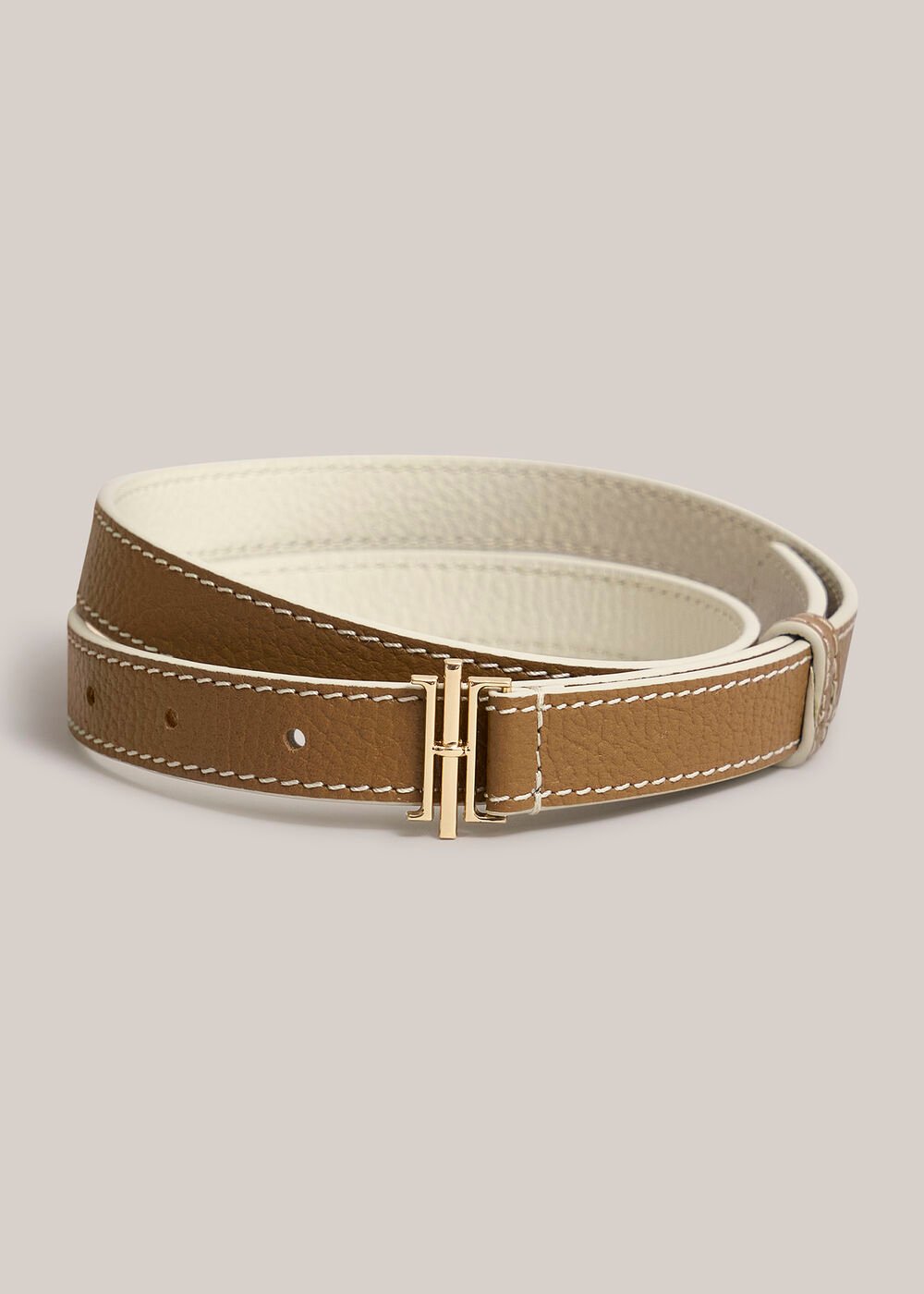 Nala Leather Skinny Belt, Tan Ivory, hi-res