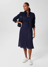 Linden Linen Shirt Dress, Navy, hi-res