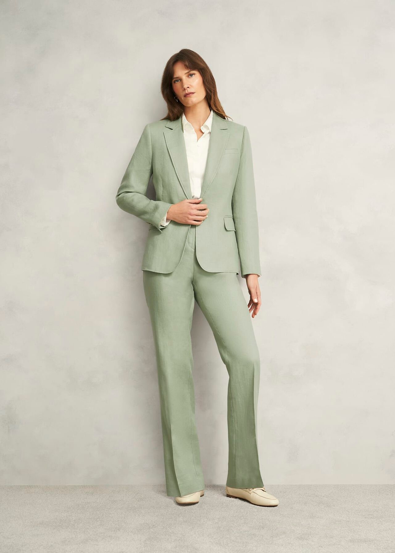 Petite Marietta Linen Straight Pants, Sage Green, hi-res