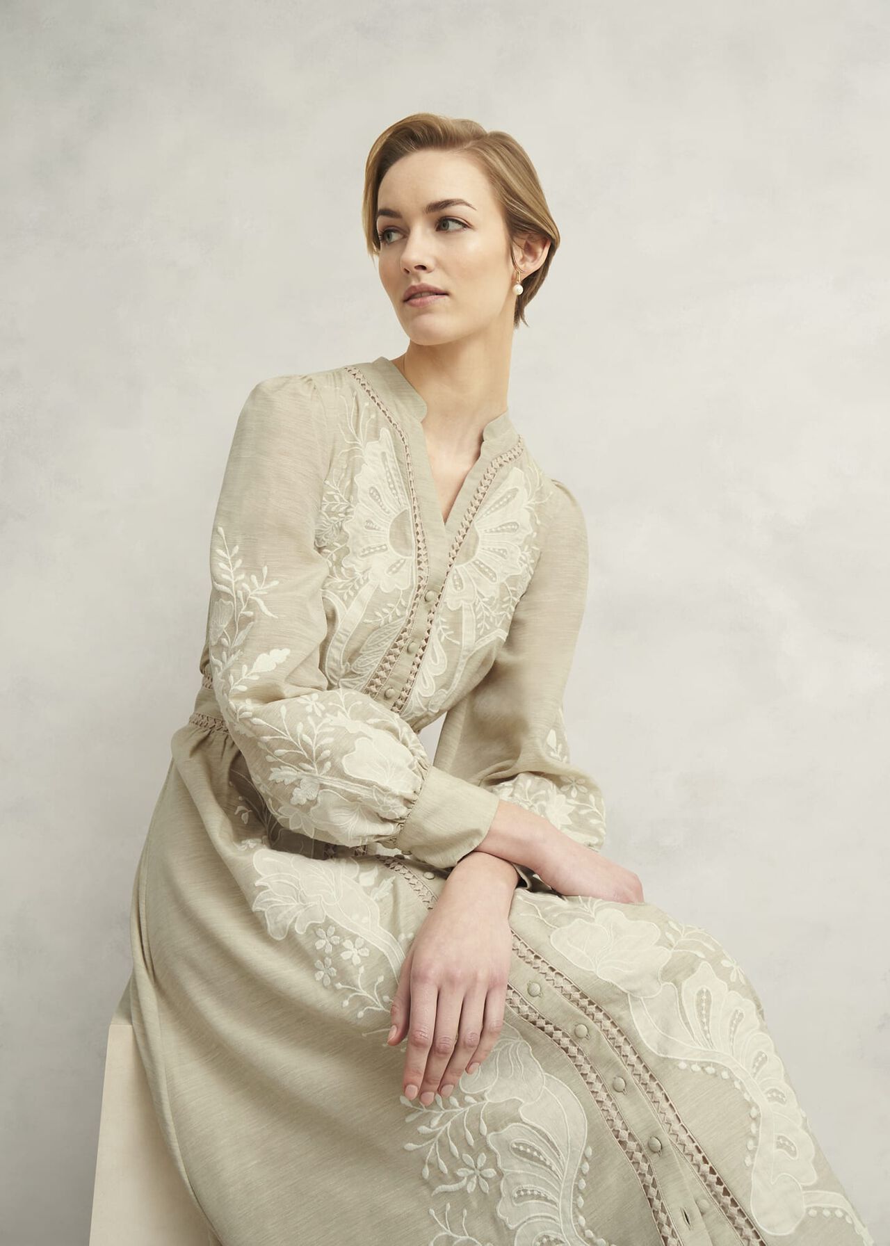 Frida Embroidered Dress, Beige, hi-res