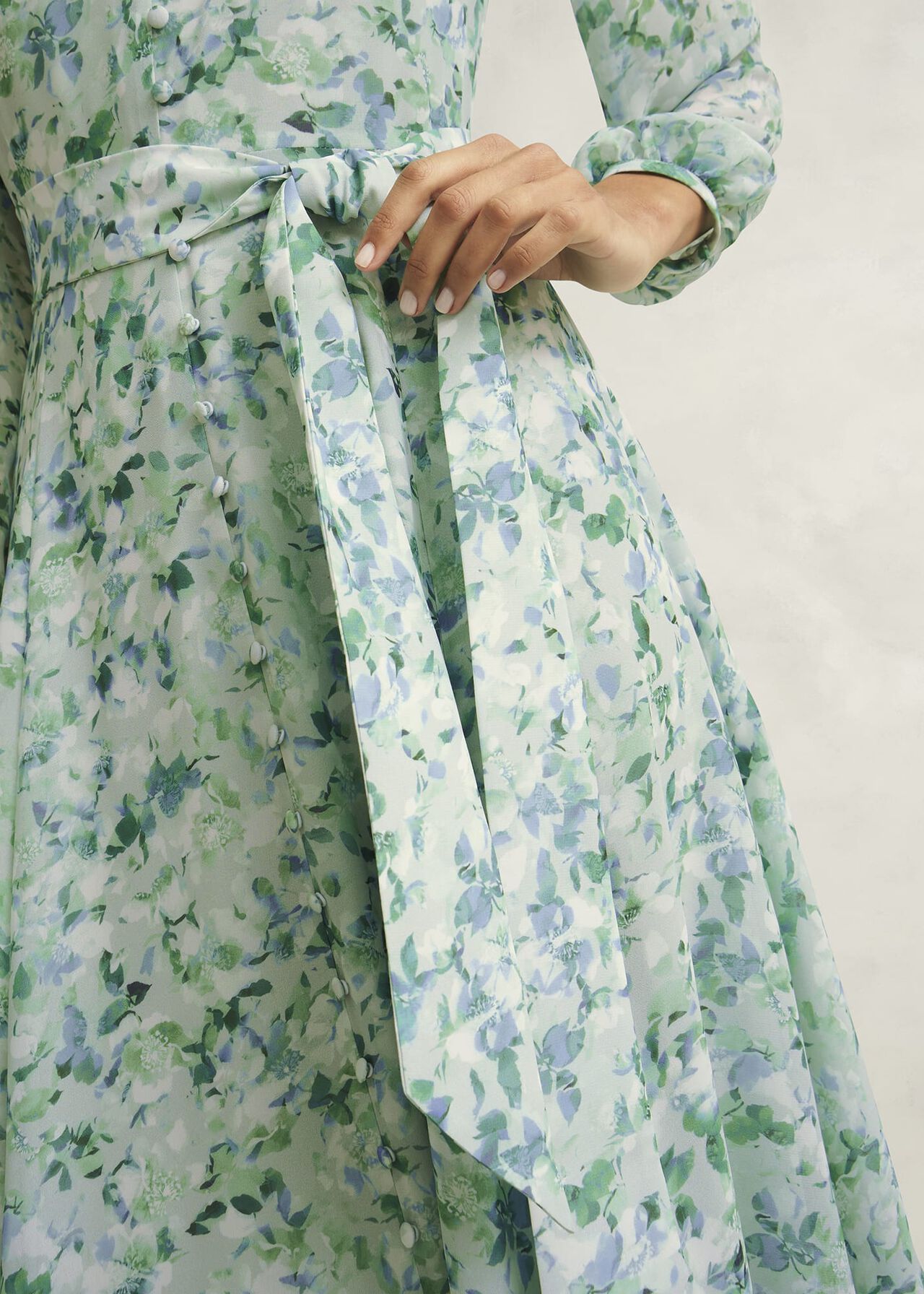 Thea Tie Belted Dress, Sage Green, hi-res
