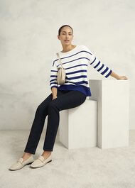 Elaine Stripe Cotton Blend Jumper, Ivory Blue, hi-res