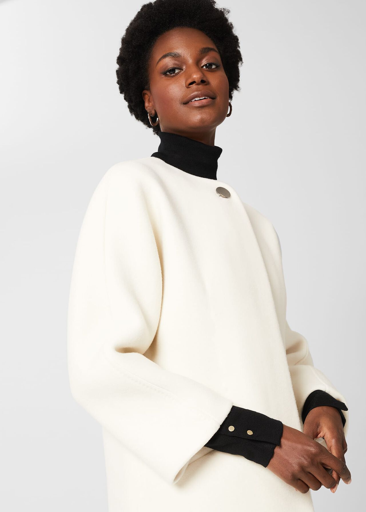 Tabatha Wool Blend Long Coat, White, hi-res