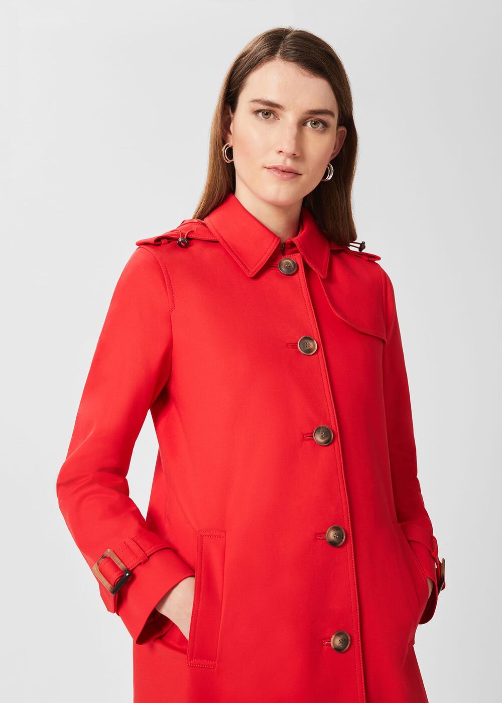 Chrissie Water Resistant Mac With Hood, Geranium Red, hi-res
