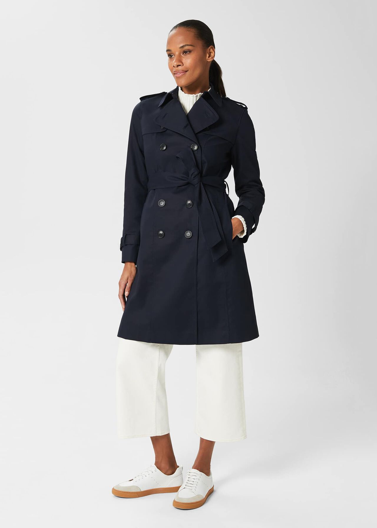 Saskia Shower Resistant Trench Coat, Navy, hi-res