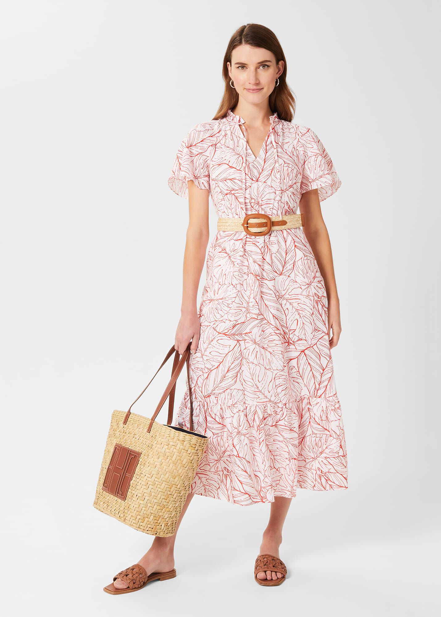 Hobbs green linen dress online