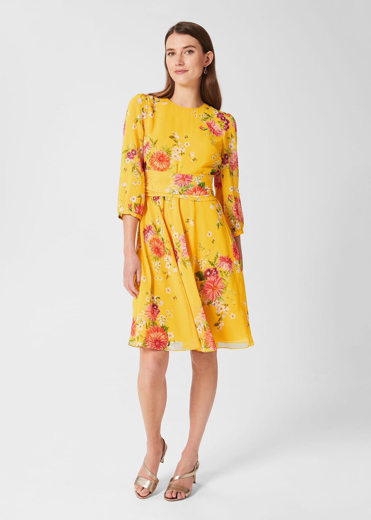 Jasmina Floral Fit And Flare Dress, Yellow Multi, hi-res