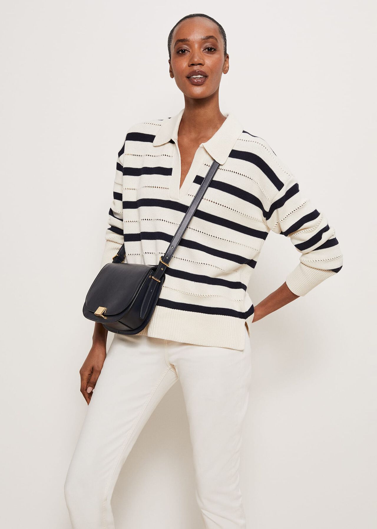 Beauford Polo Jumper, Cream Navy, hi-res