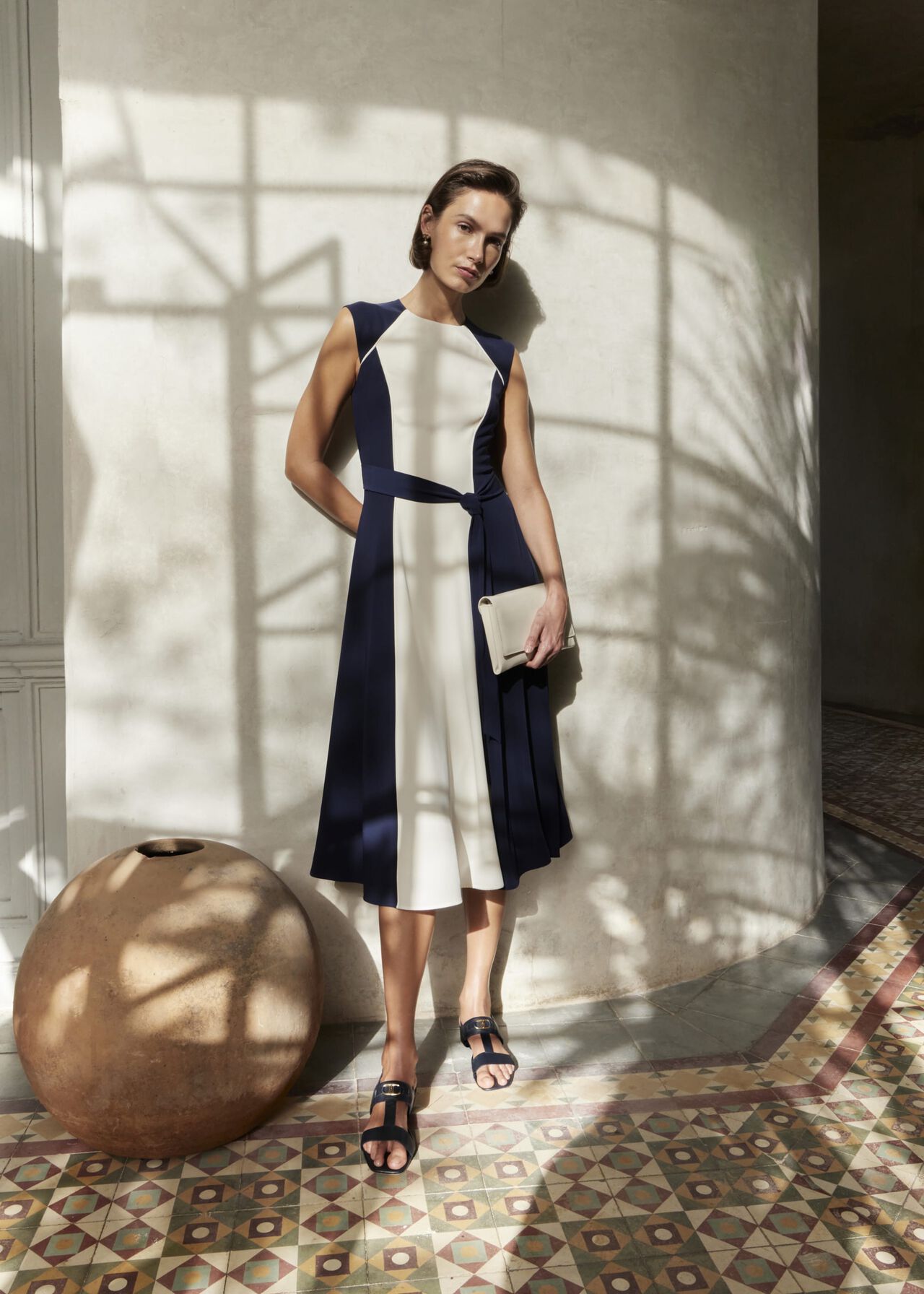 Andrea Colourblock Dress, Navy Cream, hi-res