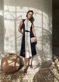 Andrea Colourblock Dress, Navy Cream, hi-res