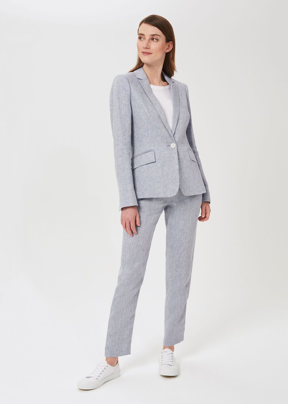 Ivana Linen Tapered Trousers, Pale Blue, hi-res