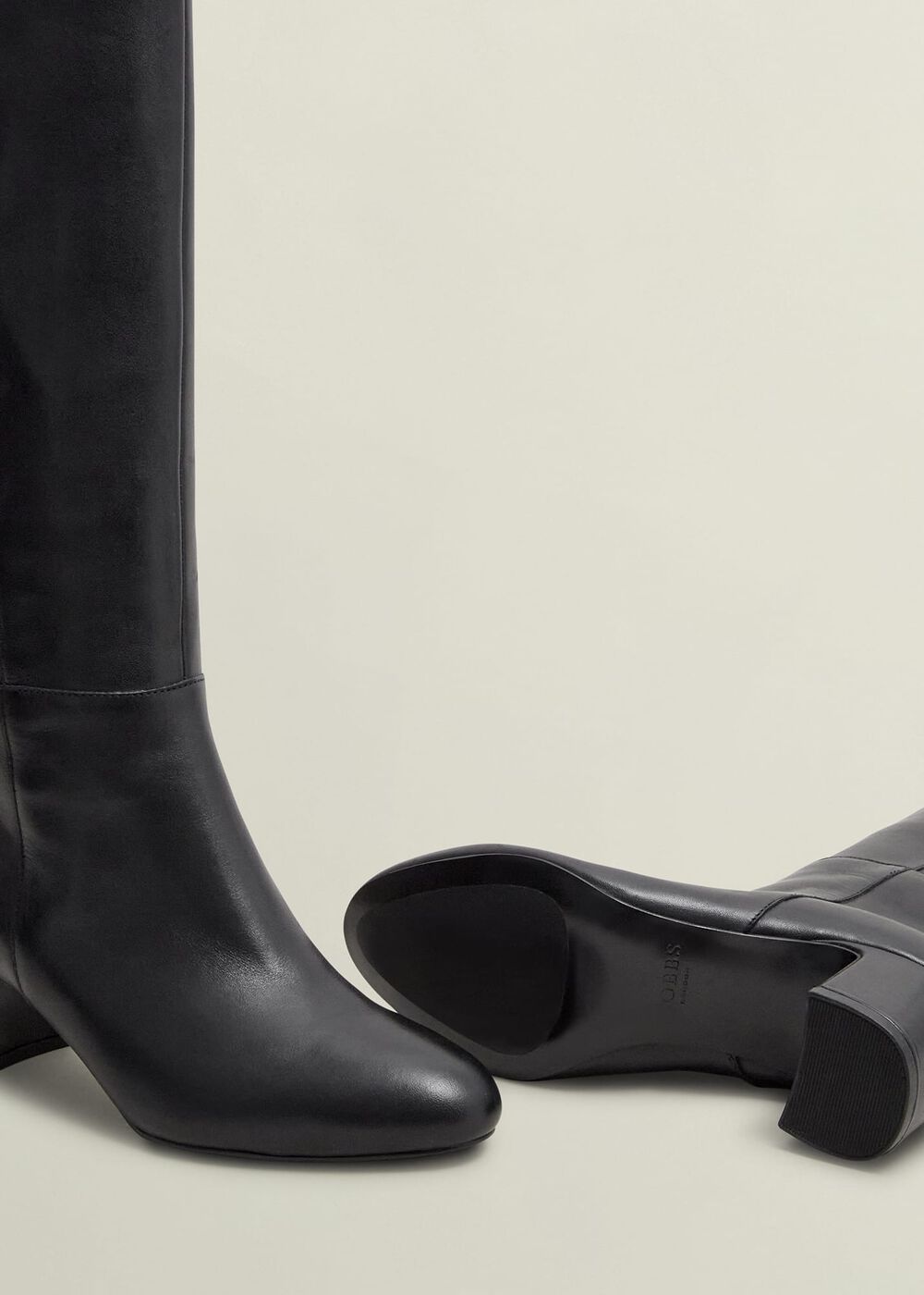 Caroline Leather Knee Boots, Black, hi-res
