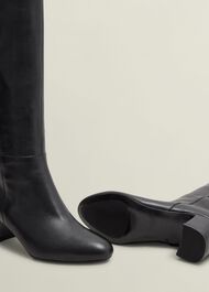 Caroline Leather Knee Boots, Black, hi-res