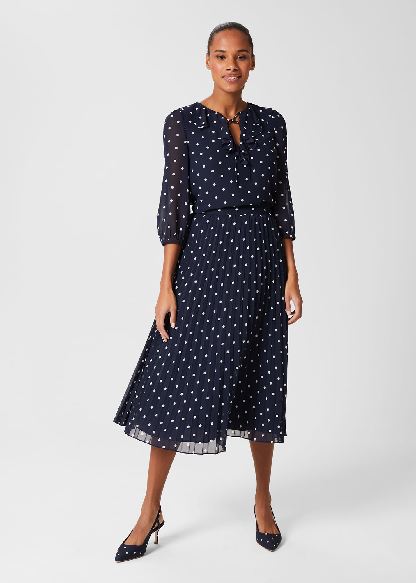 Polka dot pleated skirt dress sale