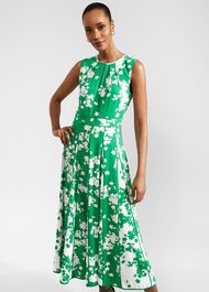 Angelica Floral Midi Dress, Green Ivory, hi-res