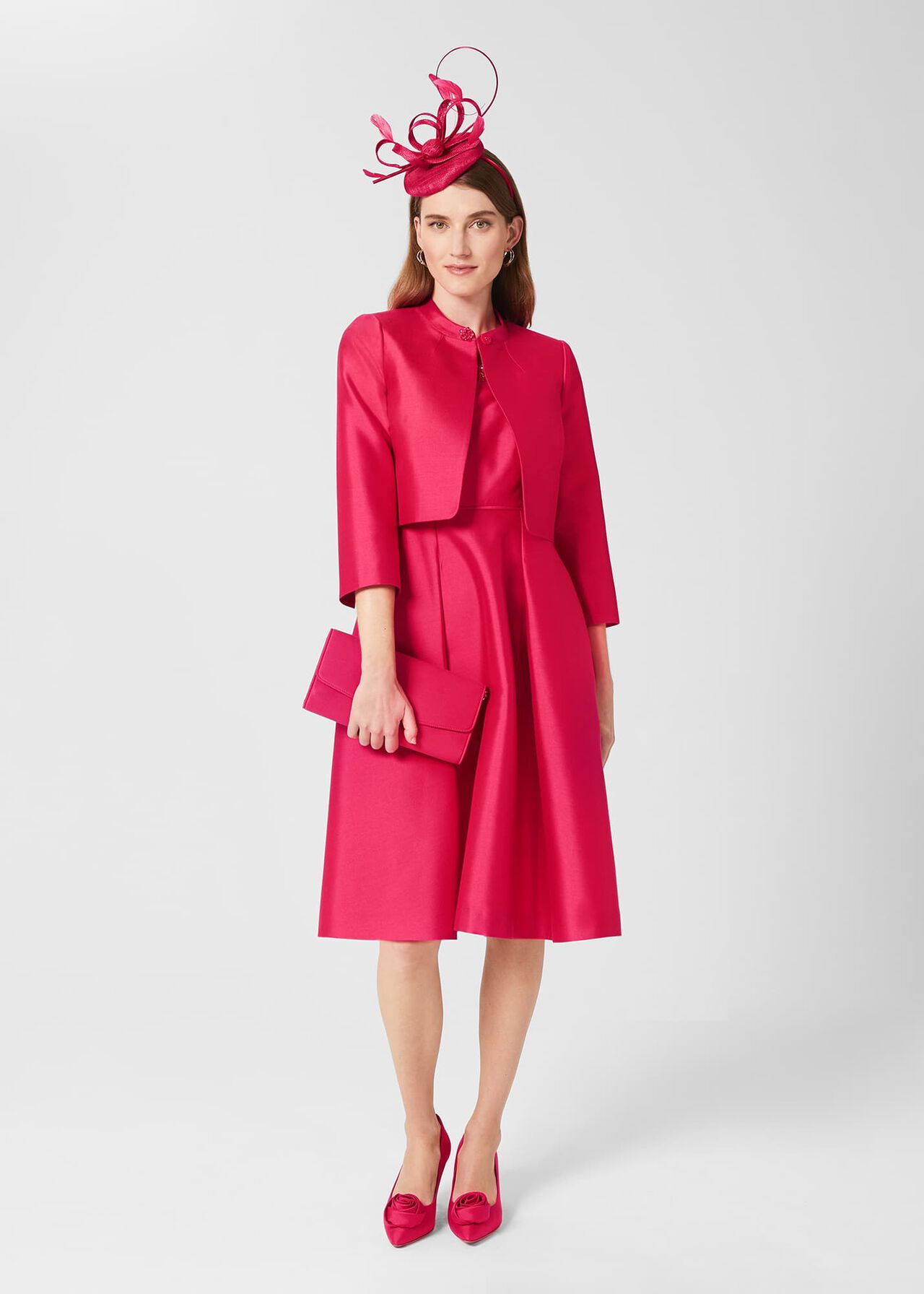 Julietta Silk Blend Fit And Flare Dress, Fuchsia Pink, hi-res