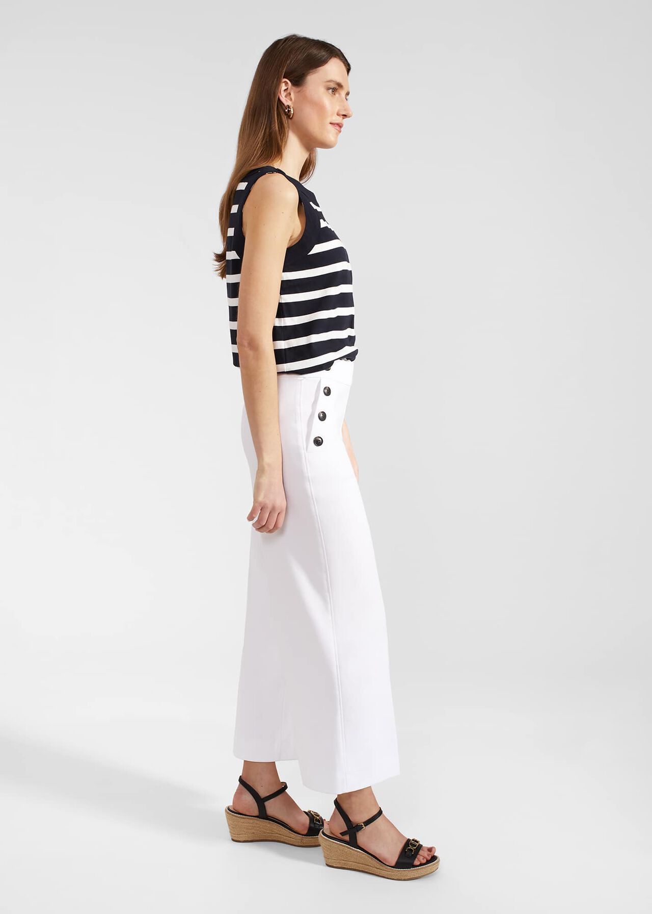 Petite Simone Crop Trousers With Cotton, White, hi-res