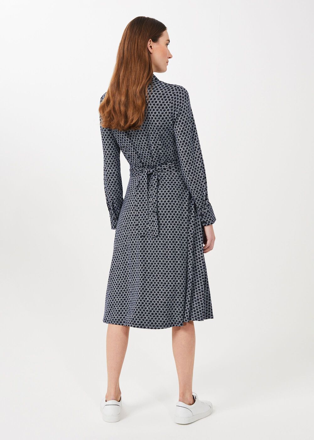 Aretha Jersey Printed Dress, Navy Ivory, hi-res