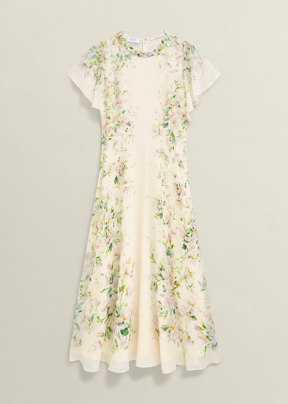 Kim Plait Neck Floral Silk Dress , Cream Multi, hi-res