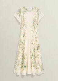 Kim Plait Neck Floral Silk Dress , Cream Multi, hi-res