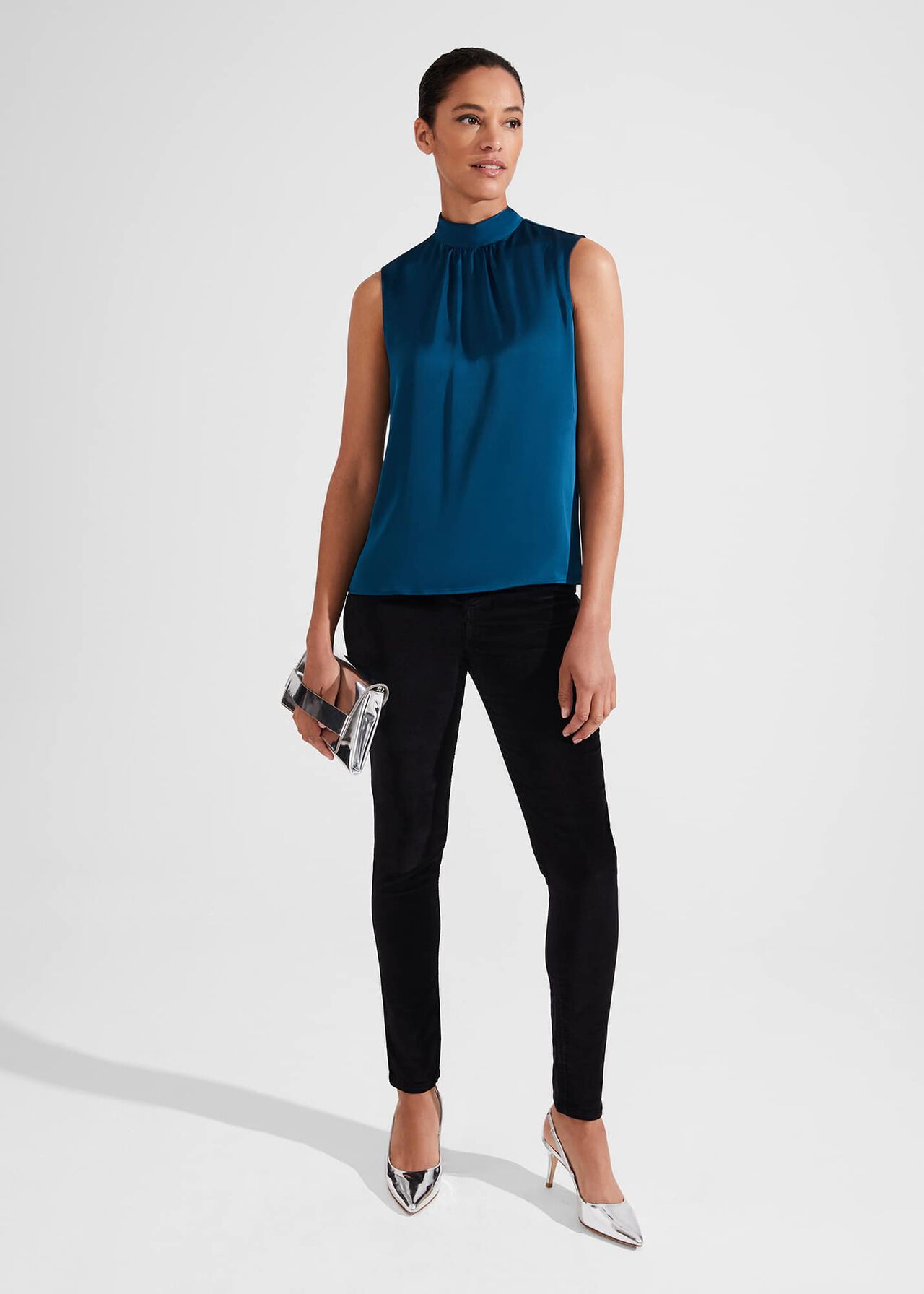 Eren Satin Blouse, Steel Blue, hi-res