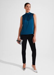 Eren Satin Blouse, Steel Blue, hi-res
