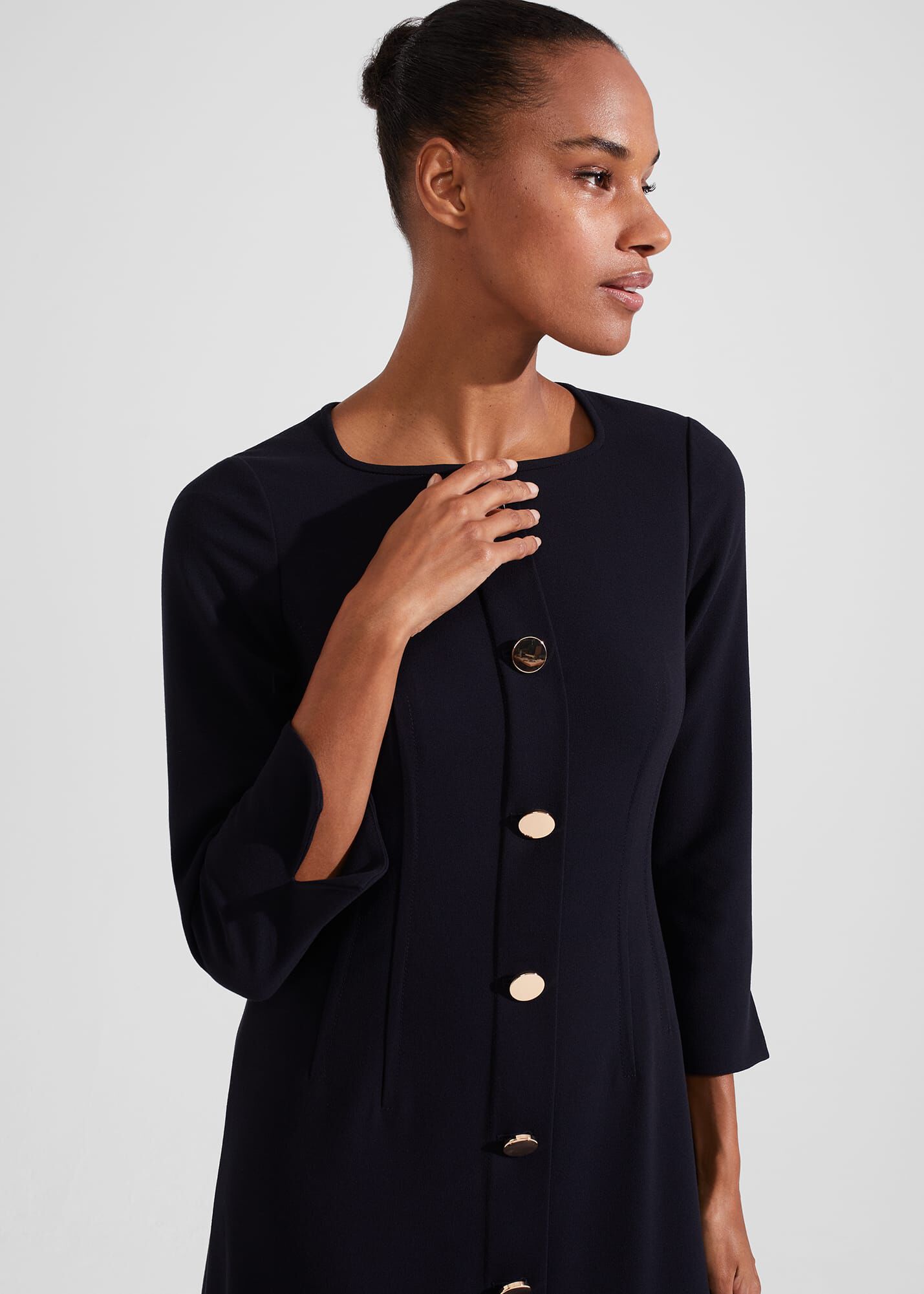 Navy top button dress