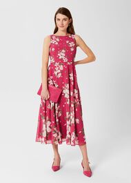 Carly Floral Midi Dress, Pink Multi, hi-res