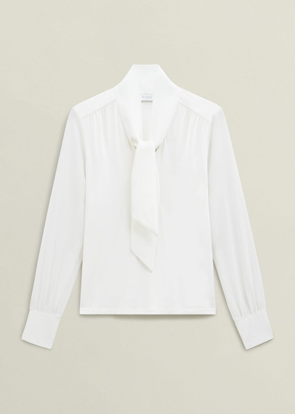 Ivory Tarini Tie Neck Long Sleeve Top, Ivory, hi-res