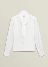 Ivory Tarini Tie Neck Long Sleeve Top, Ivory, hi-res